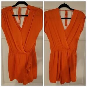 JUDITH MARCH Faux Wrap Romper Womens Sz Small Layered Bohemian Festival Orange